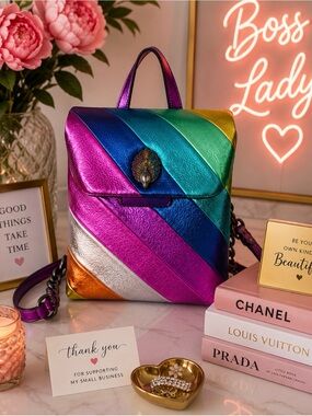 Multicolor Metallic Stripe Leather Backpack - Women Bags